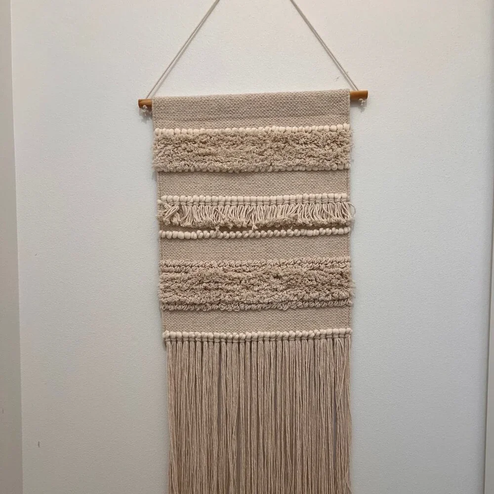 Handmade Boho Macrame & Woven Wall Hanging –  Textured Tapestry with Long Fringe